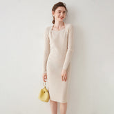 Striped Cashmere Women's Long One-line Collar Knitted Dress
